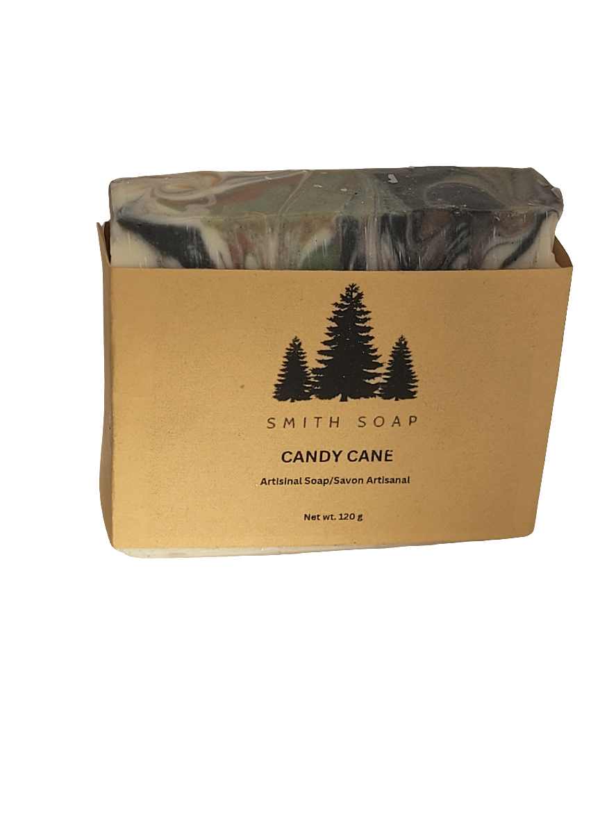 Bar of soap with black, white, red and green swirl.